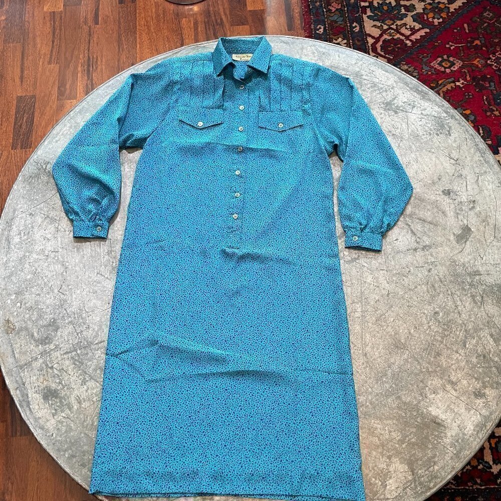 Vintage Schrader Sport Shirtwaist Long Sleeve Shirt Dress Blue Womens 4